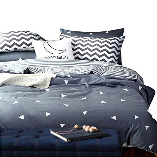 King Bedding Duvet Cover Triangle Pattern.Blue Reversible Duvet Cover with 2 Pillow Shams - Hotel Quality 100% Cotton - Luxurious, Comfortable, Breathable, Soft and Extremely Durable (King, Style 1)