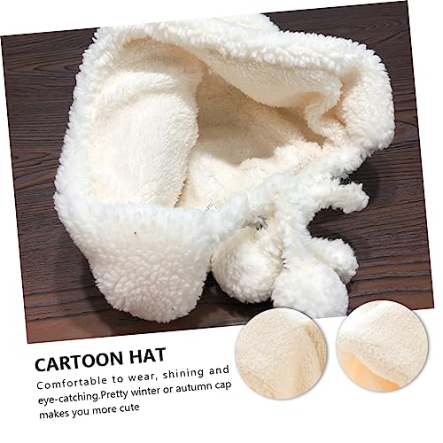 Cute Winter Hat for Women Thicken Warm Fleece Ear Protection Fluffy Cap for Cold Days White2