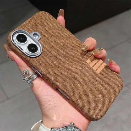 Coque iPhone 13 Pro magnétique en lin marron pour charge sans fil
