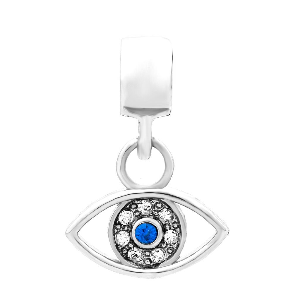 Chili JewelryBlue Evil Eye Charm Hamsa Hand Amulet Good Luck Jewelry Compatible with Pandora Charms Bracelets, Metal, No Gemstone
