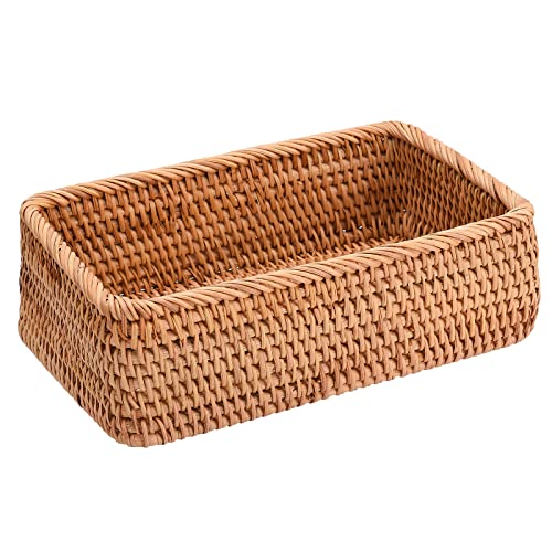 Cestas de almacenamiento apilables rectangulares de ratán tejido para baño, sala de estar, armarios de cocina, tamaño pequeño, para decorar tu hogar con estilo