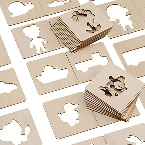 Kreideschablonen aus Holz, 60 Stück Zeichenschablonen für Kinder pädagogische DIY-Malschablonen für Diy Geburtstag Geschenke Kleinkinder Vorschule Malwerkzeug Handwerk
