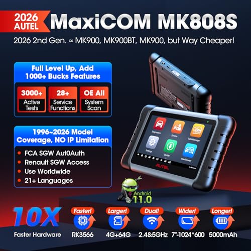 Autel MaxiCOM MK808S Bidirectional Scanner: 2026 Same as MaxiCheck MX808S MX900 MK900BT MK808BT Pro, 3000+ Active Test, 28+ Service for 200+ Brands, OBD2 All System Diagnose, FCA Autoauth & SGW, OS 11 - Image 3