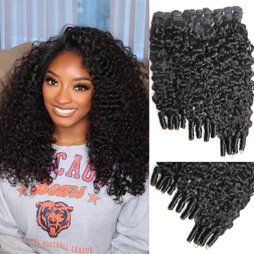 Burmese Curly Bundles Human Hair 14 16 18 Inches 3C4A Quick Weave 100% Unprocessed Virgin Remy Human Hair Extensions 12A Water Wave with Spiral End Raw for Women Double Weft (3 Bundles)
