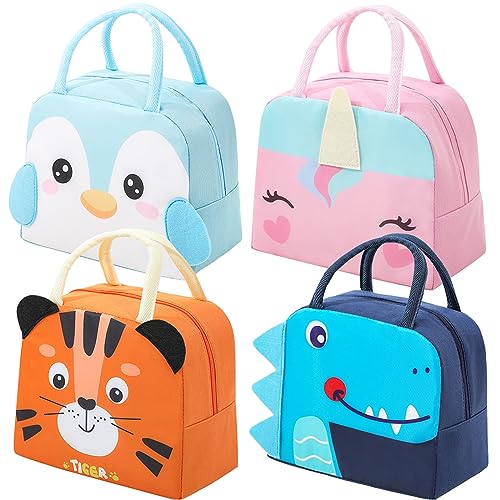 4 bolsas de almuerzo aisladas, 4 bolsas bento, lindas bolsas de almuerzo, pequeñas bolsas de enfriamiento, impermeables, de dibujos animados, para el trabajo, picnic (serie animal 2)