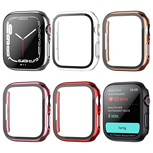 Haojavo Schutzhülle Kompatibel mit Apple Watch Series 7 45MM, 6 Stück Hülle 2 in 1 Gehäuse Hart Schutz und HD Gehärtetes Displayschutz Zubehör für iWatch 45 MM Galvanik Case für Damen und Herren Cover