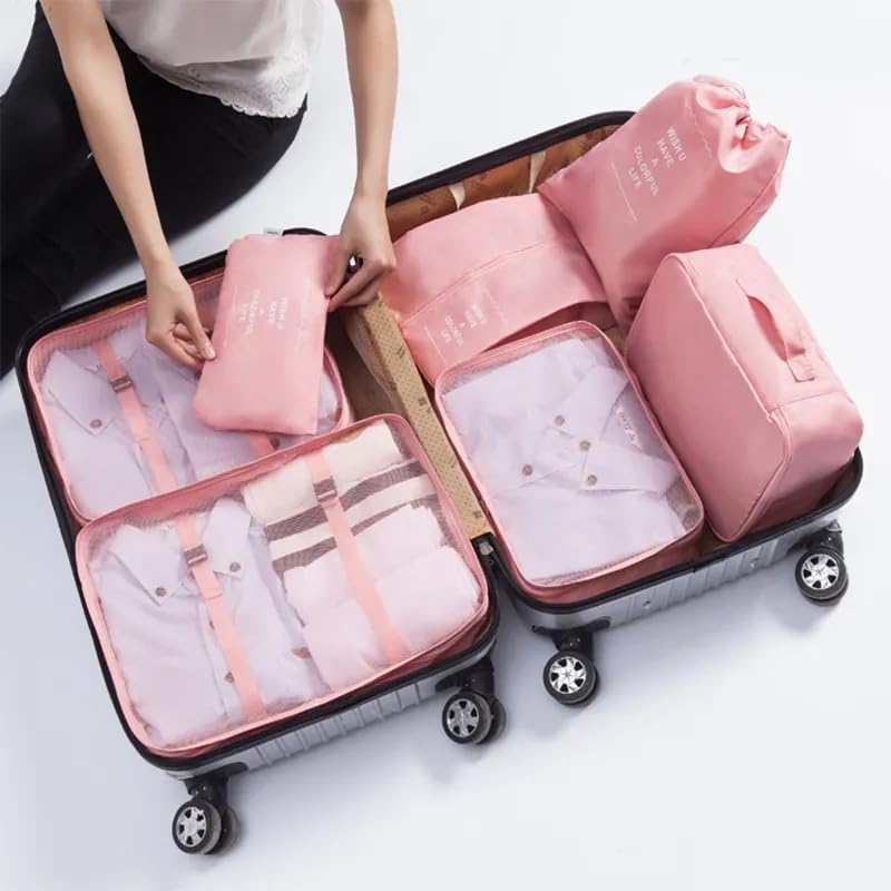 Image of Nightstar 7 Pcs Foldable Luggage and Laundry Bag Pouch Waterproof Travel Toiletry Organizer Garment Storage Bag Portable Packing Cubes (1 Pc) (Pink)