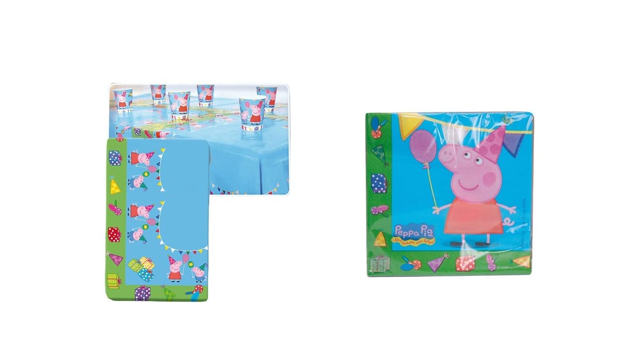 ALMACENESADAN -4794, Peppa Pig Pack consisting of 20 Paper Napkins 33 x 33 cm and Tablecloth 120 x 180 cm, Ideal for Parties and Birthdays (8435510347949)