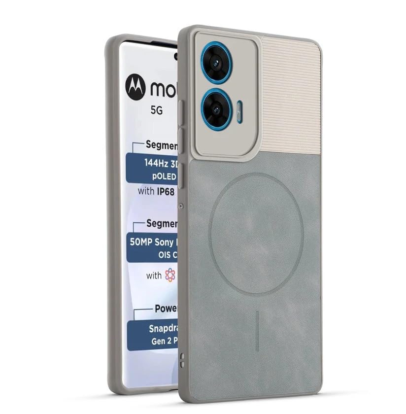 Image of Bintage CASE Dual-Leather Mac Safe Design Phone Case| Soft Touch Finish | Full Camera Protectection Back Cover Compatible for Motorola Moto Edge 50 Fusion - White & Matelic Grey