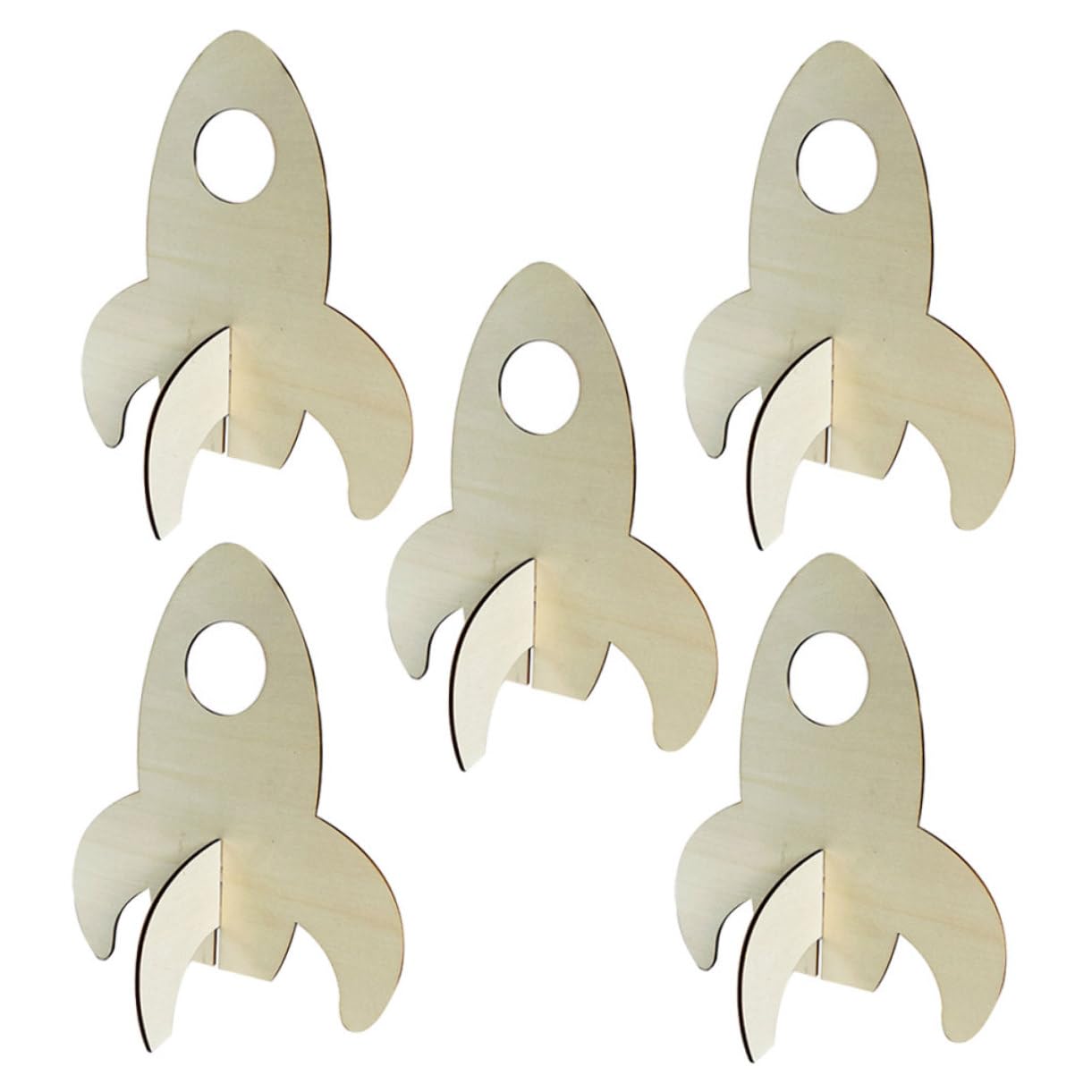 SUPVOX DIY Rocket Kit 5pcs Wooden Rocket Models Unfinished Craft Projects for Boys and Girls