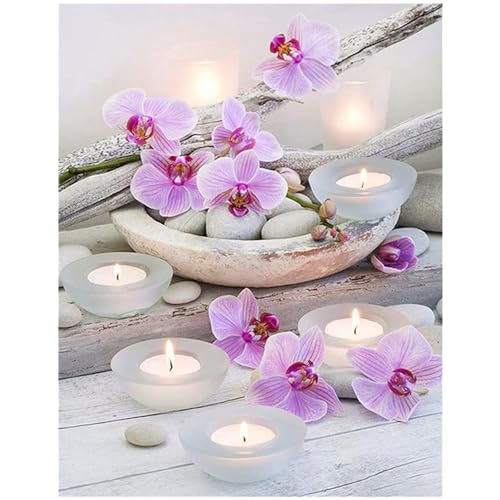 Piedras cuadradas de diamante 5D orquídea y vela 40x50cm cuadro pintura de diamantes para hacer tú mismo juego manualidades adultos imitación punto de cruz diamante pintar por numeros oficina poster