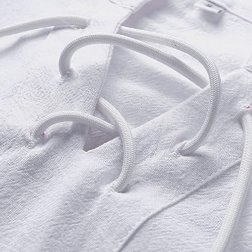 Men's Cotton Linen Shirts Long Sleeve V-Neck Lace Up Shirt Casual Beach Yoga Hippie Summer Tops With Pockets(White,X-Large) #TOP5