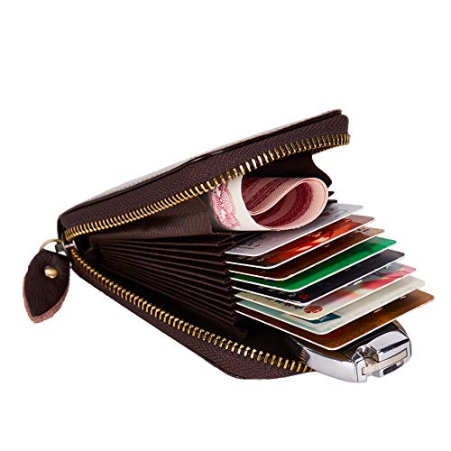 Vintage Full Top Grain Leather Wallet RFID Blocking Multi Card Case with Zipper Pocket Card Holder for Men Women Gift Box4