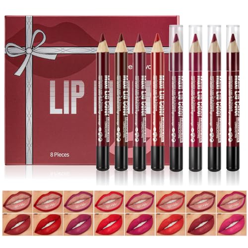 8 colores lápiz labial lápiz Set lápiz labial mate Crayon para las mujeres labial Stick Liner, tincremocolor bálsamcrayon intenso, cobertura completa de larga duración suave lápiz labial mate (01)