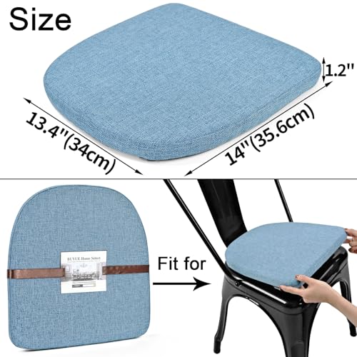 Image of BUYUE Friendly Woven Fabric 14x14 Magnetic Cushions for Metal Chair Set of 4, Enhanced Anti-Slip Seat Pads for Dining Kitchen Cafe Stackable Chairs (U-Shape, Light Blue, 4 Counts)