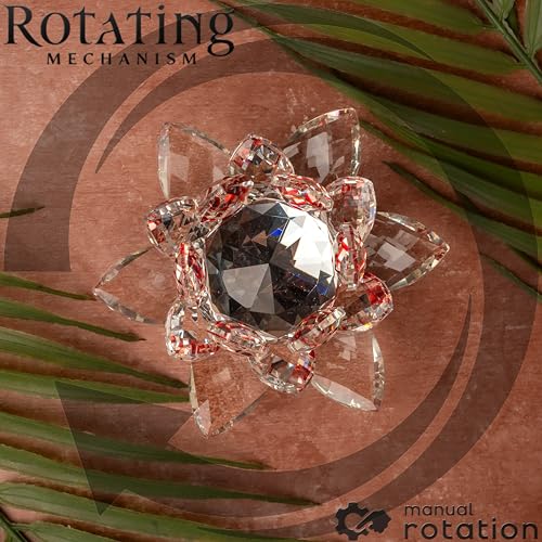 Image of Feng Shui Crystal Lotus Flower Showpiece & Paperweight | Vastu Decor for Home & Office | Desk Decoration | Fengshui Items for Positive Energy, Wealth & Gifting | Red (Medium-10.5 x 5.5 CM)