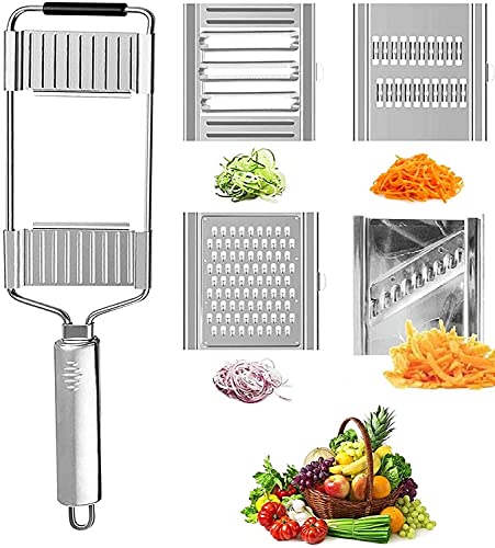 Slice&GO Multi-Purpose Vegetable Slicer-4 in 1 Stainless Steel Grater Slicer-Super Blades Cutter Thin Slice Julienne Peeler Adjustable Kitchen Tool for Vruits Salad Onion Potato 4 Blade