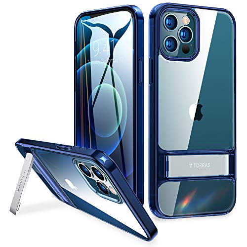 TORRAS MoonClimber Compatible for iPhone 12 Pro Max Case [5X Military Armor-Level Shockproof][Three Stand Ways] Slim Hard Phone Case with Kickstand 6.7’’-Blue