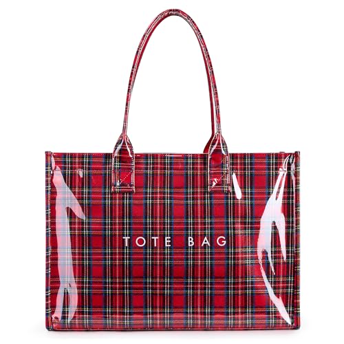 Image of KALIDI PVC Tote Bag Women's Kraft Paper Work Handbags Purses with Top Handle