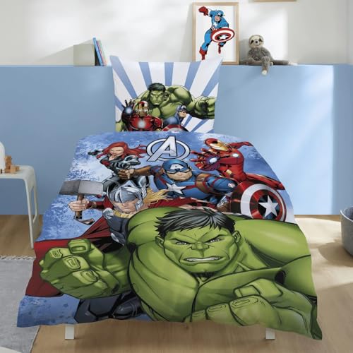 Familando Avengers Bettwäsche Set (2-teilig) Decken- & Kissenbezug 135x200 cm & 80x80 cm mit Reißverschluss 100% Baumwolle Renforcé Wendemotiv für Marvel-Fans Oeko-TEX Zertifiziert