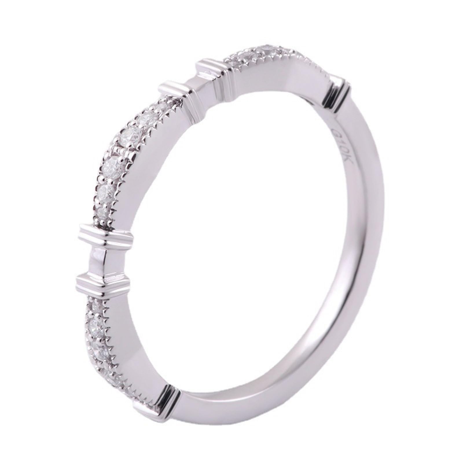 Anello da donna, in oro bianco 18 carati, impilabile, sottile, con moissanite taglio rotondo, misura 61 (19,4)