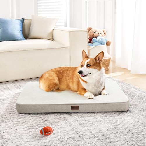 Deconovo Large Dog Bed Mattress Orthopedic Rectangular Dog Bed with Non-Slip Back, Comfortable Waterproof Pet Bed for Dogs and Cats, Suitable for Sofa Car and Crate, 91x69x8cm, Light Khaki - Image 4