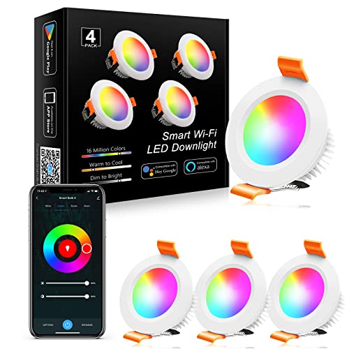 LightingWillÂ SmartÂ WiFiÂ LEDÂ Downlight,Â 2Â InchÂ LEDÂ RecessedÂ Lighting,Â 5WÂ LEDÂ CeilingÂ LightÂ CompatibleÂ withÂ Alexa / GoogleÂ Assistant,Â DimmableÂ RGB & 2700K-6500K,Â 120VÂ withÂ LEDÂ Driver (4Â Pack)