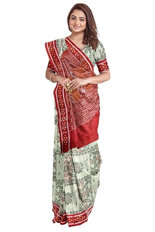 Image of Ikat Women's Cotton Saree, Handmade Pure Cotton Khandua Saree, Ikkat Orissa Traditional Handloom Saree without Blouse