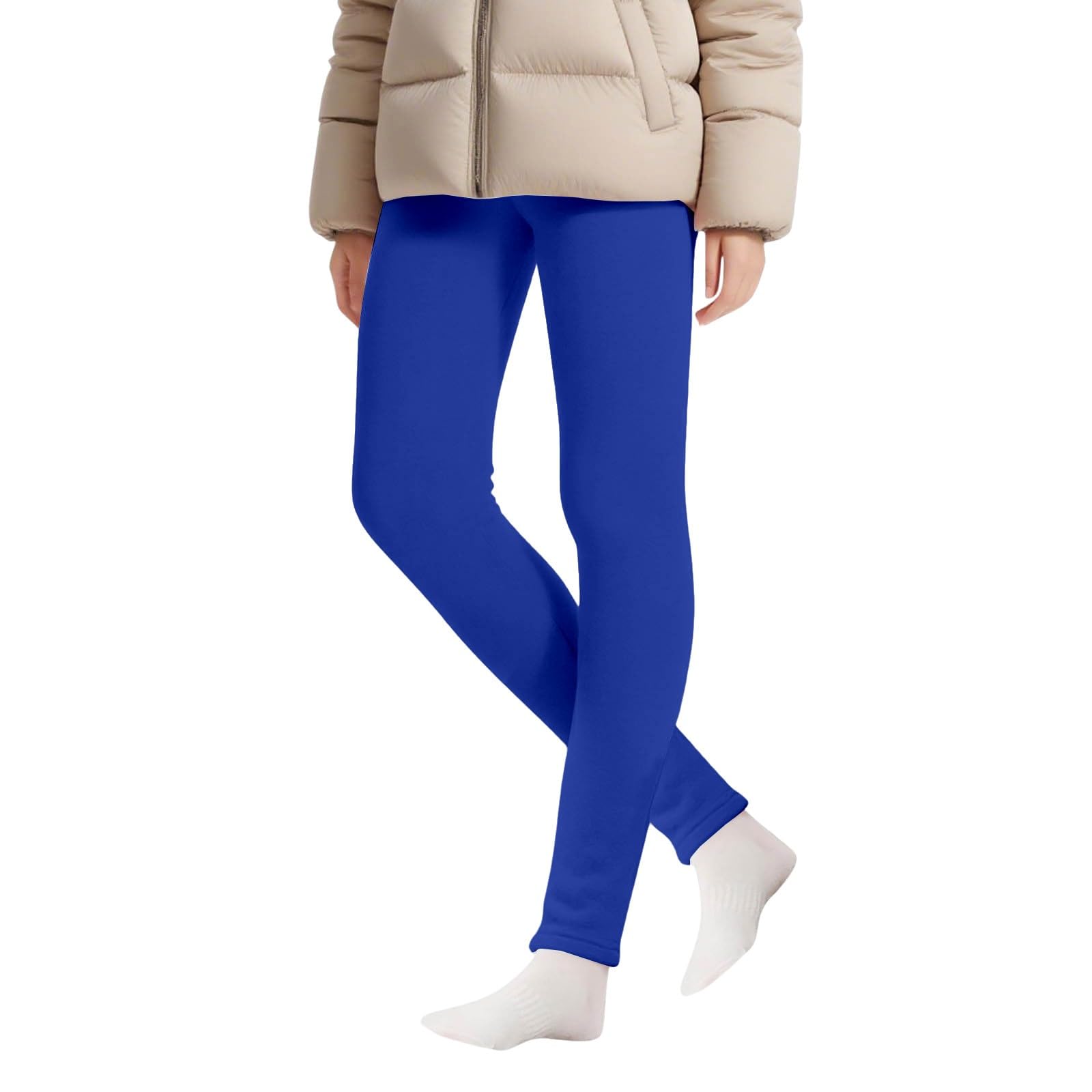 Leggings térmicos para niñas, con forro polar, sin pies, gruesos, cálidos, de longitud completa, elásticos, pantalones de invierno con cintura elástica, leggings básicos de algodón liso
