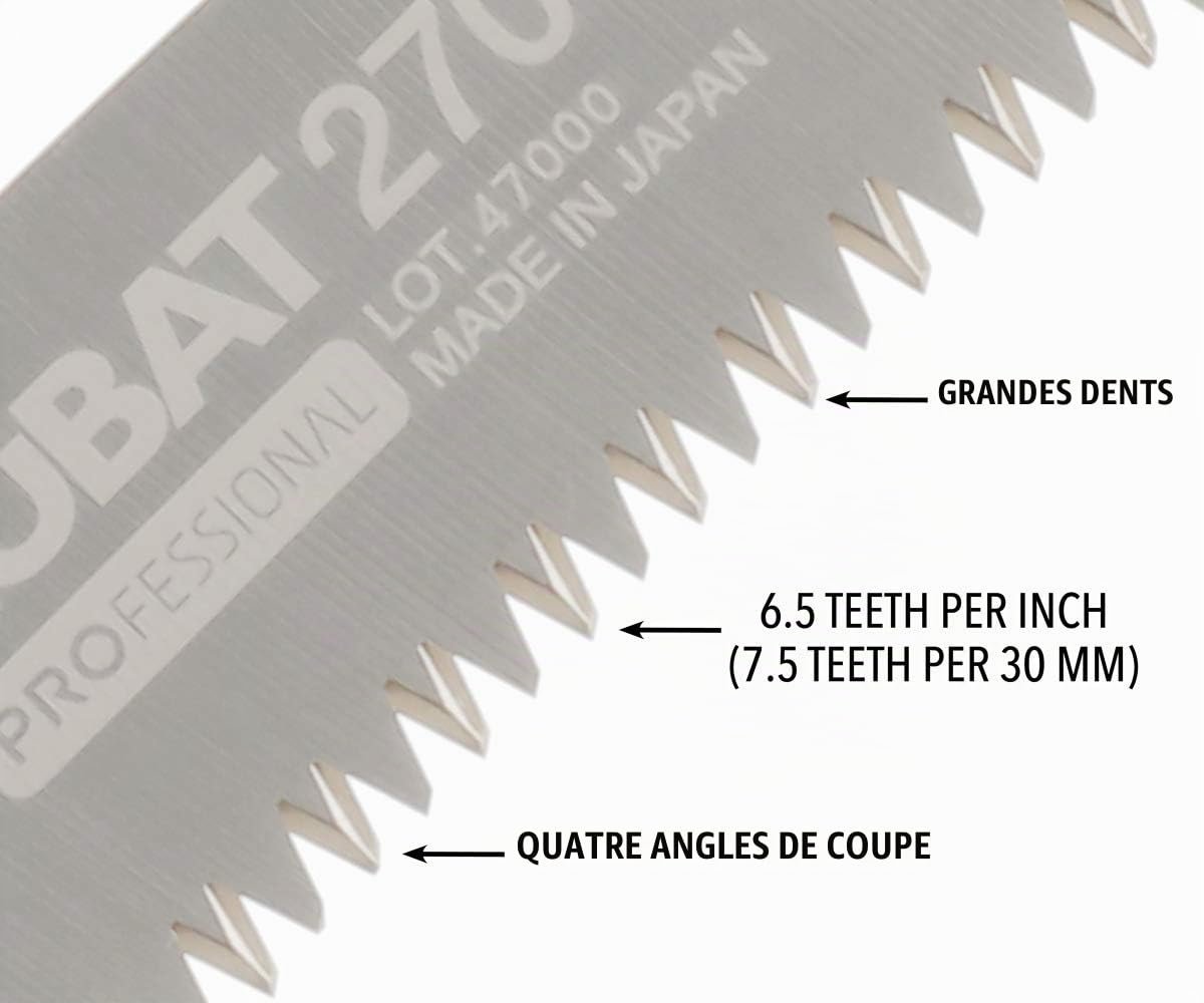 Scie Silky Zübat Professional 270 mm, scie arboricole courbée avec 7,5 dents/30 mm, scie japonaise à tirage pour élagage, jardinage et coupe précise avec poignée ergonomique
