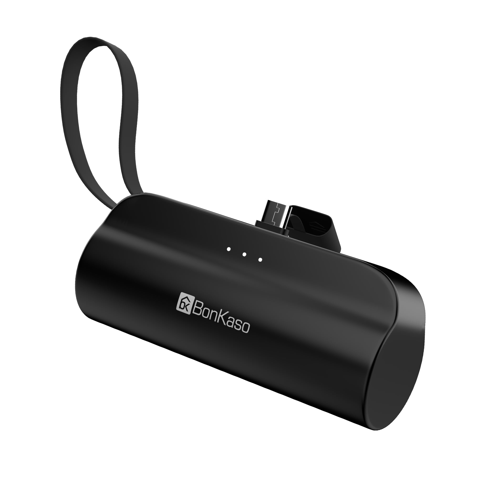 BonKaso 5000mAh Mini Power Bank 15W PD Fast Charging, Built-in Type-C & i5 Cable, USB-C Input/Output, LED Indicator, Portable Charger with Mobile Stand for iPhone, Android – Black