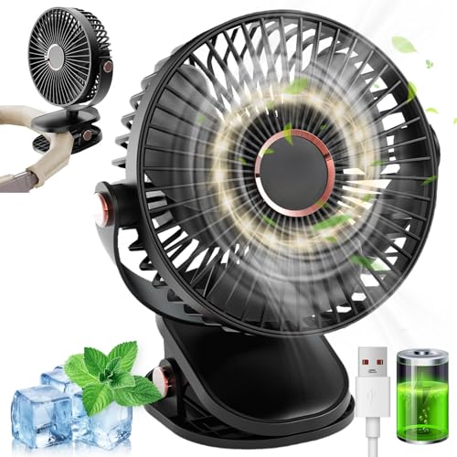MUXIWOM Ventilador de Mesa con Pinza 5000mAh Portatil Pequeño Mini Ventilador USB Silencioso 5 Velocidades 720° Rotation Ventilador a Pilas Recargable Ventilador Sobremesa para Oficina Hogar Camping
