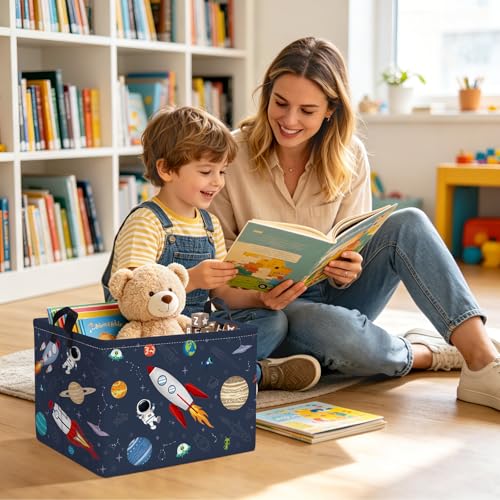 Clastyle Rakete Astronaut Jungen Würfel Aufbewahrungskorb für Babyzimmer Kosmischer Planet Blau Wasserdicht Rechteckig Stoff Regalkörbe… – Ansicht 4