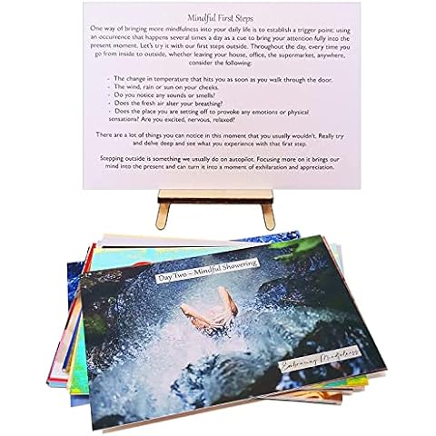31 Day Mindfulness Challenge Cards with Wooden Easel (Month Two!) - Take One a Day for a Month of Mindfulness - Great Stocking Filler or Secret Santa Gift Cover