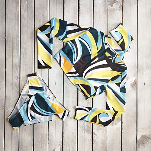 Bowanadacles Womens Long Sleeve Zipper Front high Waist Thong Bikini Set 3 Piece Swimsuit (Dark, M)