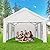 OUTFINE Carport Canopy 12x20 FT Heavy Duty Boat Car Canopy Garage with Removable Sidewalls and Roll-up Ventilated Windows, Tent Stakes x 12, Windproof Ropes x 4, Sandbags x 4 (White)