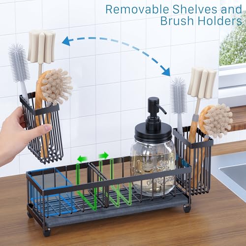 Image of Galasily Mason Jar 16 oz Liquid Soap Dispensers Set with Large Kitchen Sink Caddy, Black Rustproof Stainless Steel Pump, Refill Hand Soap, Dish Soap, Vintage Farmhouse Decor for Bathroom, Kitchen