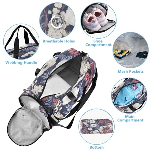 YETTASBIN Sport Travel Duffel Bag for Girls Boys, Herbal Wildflower Large Waterproof Weekender Overnight Bag, Detachable Shoulder Strap Gym Bag with Shoe Compartment & Wet Pocket4
