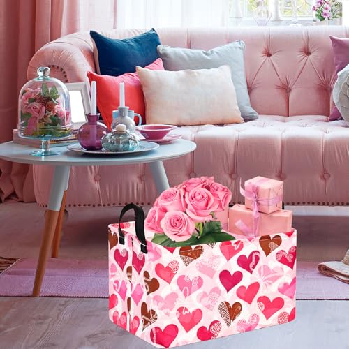 Image of Rectangle Gift Storage Basket Home Shelf Storage Basket Organizer Box Clothes Laundry Hamper Nursery Basket Laundry Basket with Handles (Big Heart)