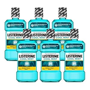 Listerine Cool Mint, antibacteriële mondspoeling met intensieve muntsmaak, voor gezonde tanden, (6 x 600 ml)