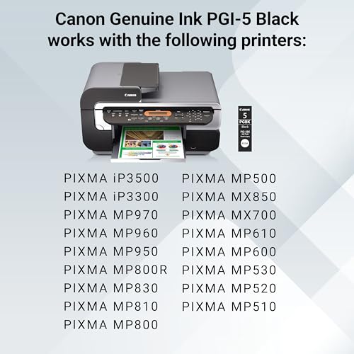 Canon PGI-5 Genuine Black Ink Tank, Compatible with iP3500, iP3300, MP970, MP960, MP950, MP800R, MP830, MP810, MP800, MP500, MX850, MX700, MP610, MP600, MP530, MP520, and MP510 Printers - image 6