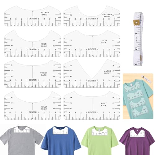 Facile da usare: I righelli per T-shirt sono molto semplici da utilizzare; basta posizionarli sulla maglietta; regolare la posizione e l'angolazione e stampare il motivo o il testo sulla linea di riferimento corrispondente; nessuna misurazione o calcolo complicato necessario
