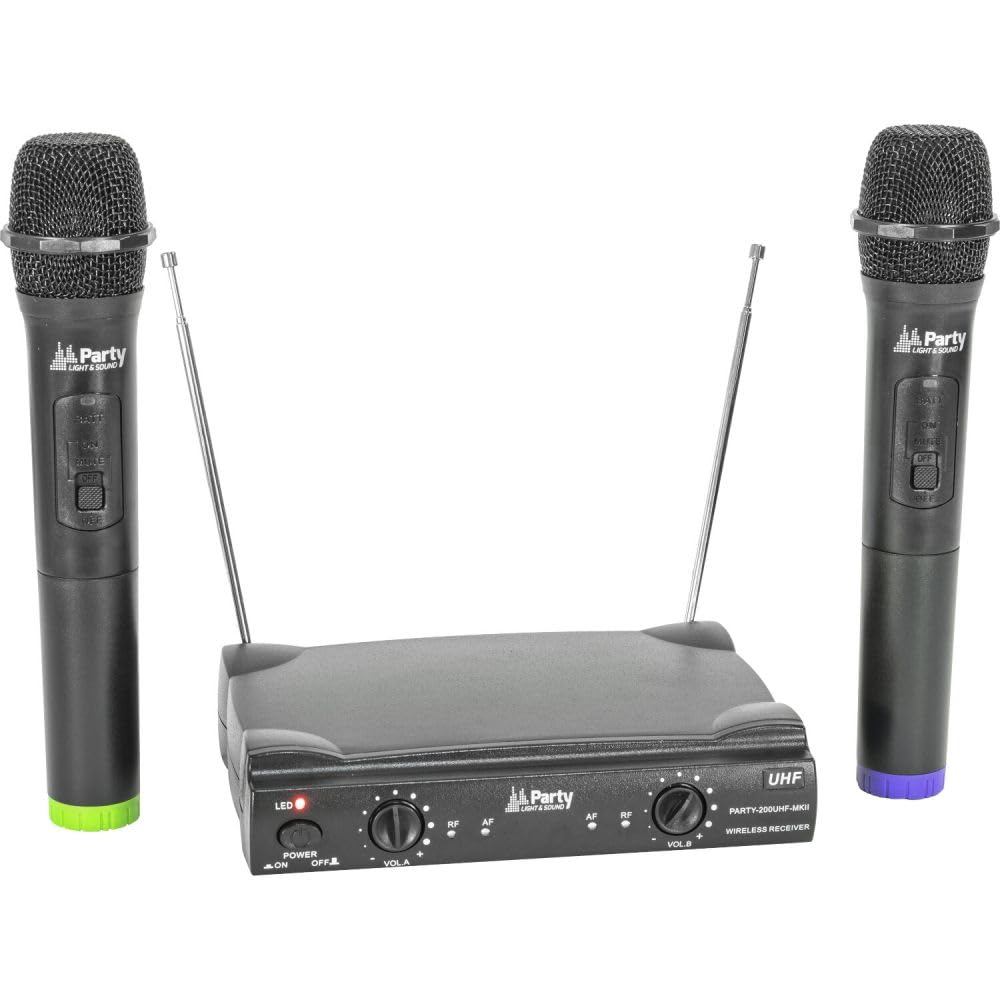 Party Light & Sound - PARTY-200UHF-MKII - Système de Micro avec 2 micros sans Fil UHF et 1 récepteur – 2 canaux 863.1 & 864.8MHz – Noir