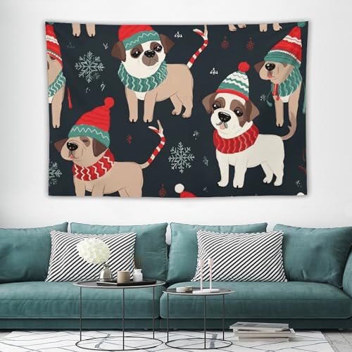Tapisserie chien Merry Christmas pour deco murale de salon festive 150x230