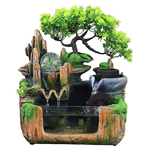Tabletop Rockery Fountain Indoor Mini Waterfall Rockery Water Fountain with LED Lamp Atomization Effect for Living Room, Bedroom, Office Decoration (Style 7)