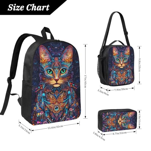 Mandala Cat Backpacks 3 Pcs Cute Lightweight Daypack with Fun Graphic Cartoon Print for Daily Commute2