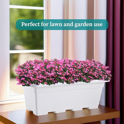 Image of Kuber Industries 17 Inches Window Planters | Flower Pots for Balcony, Home Decoration and Gardening Area | Floor Jupiter Gamla Container Plants Pot for Indoor & Outdoor - (White)