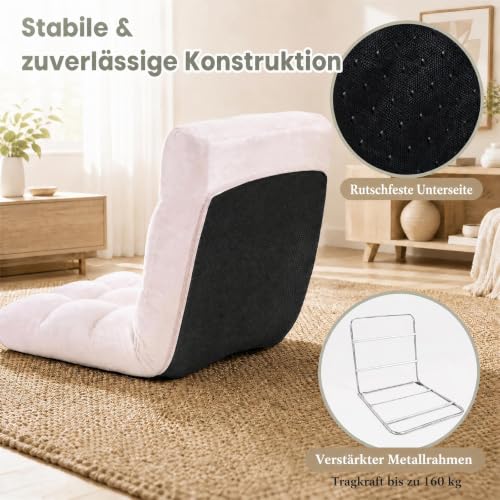 RELAX4LIFE Bodenstuhl Klappbar, Bodensessel mit Verstellbarer Rückenlehne & Liegefunktion, Bodensitz gepolstert in Leinenoptik… – Ansicht 4