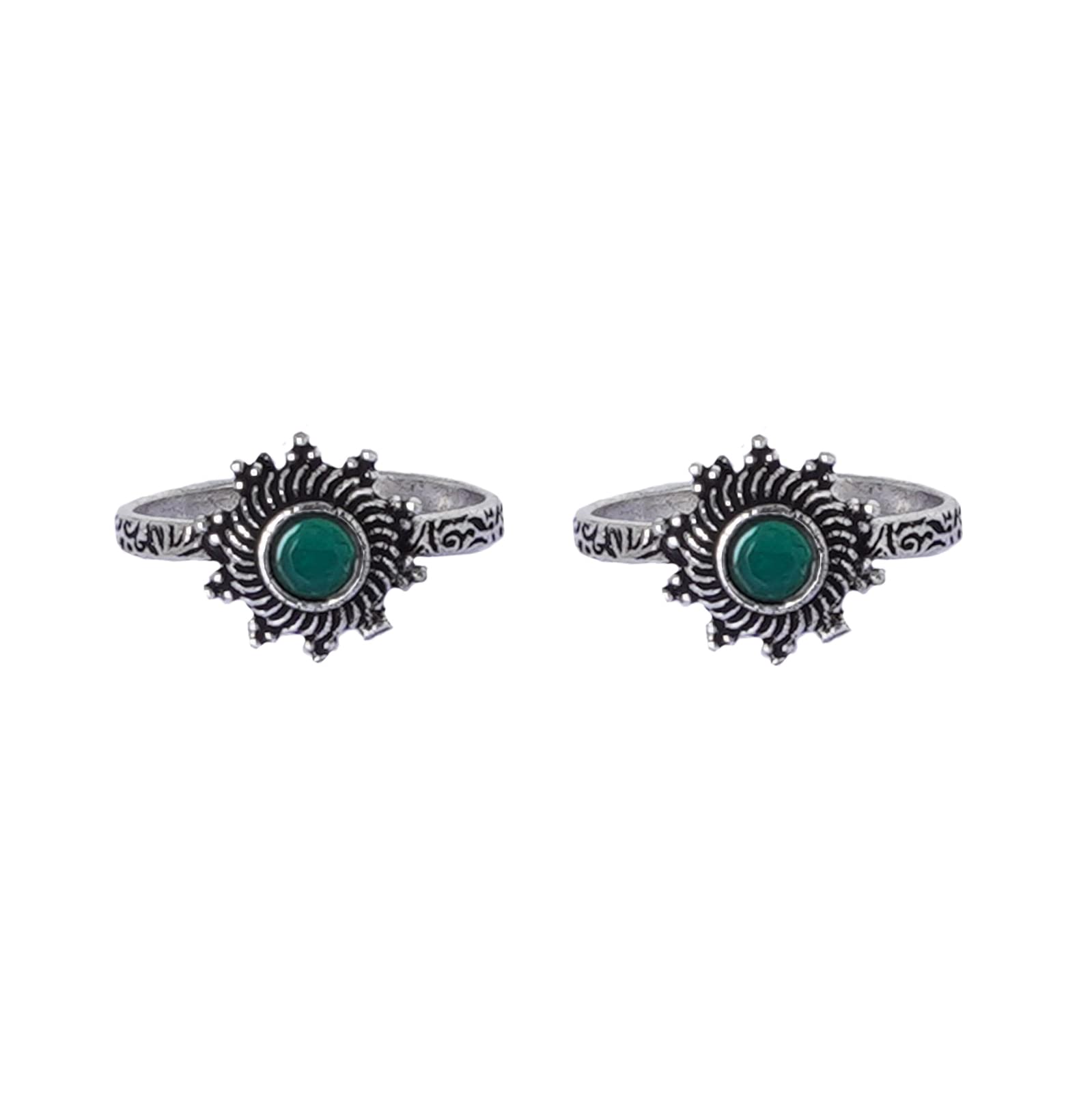 TEEJH Aashvi Green Stone Silver Oxidised Toe Rings for Women (B09J53GJZC) Amazon Price History, Amazon Price Tracker