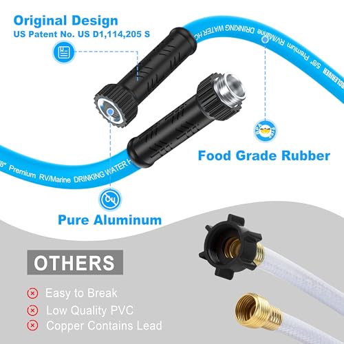 Image of RV Water Hose 100FT, 5 /8 inch Premium RV Drinking Water Hose for RV, Camping, Marine, Trailer and Truck, BPA Free, Anti-Kink and Leak-Free, Drinking Water Safe-Blue